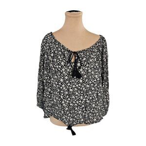 Denim & Supply Ralph Lauren Black and White Floral Blouse Sz S